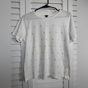 J. Crew White Embellished Short Sleeve Tee Size Small